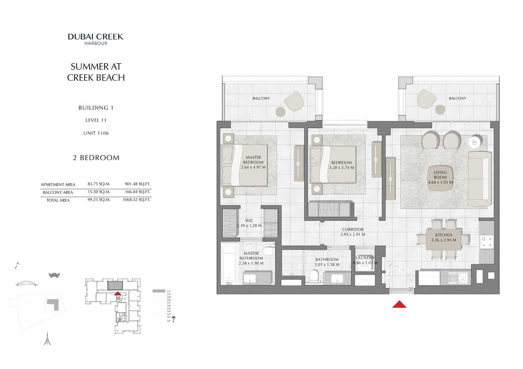 2 Br Building 1 Level 11 Unit 1106, Size 1068 Sq Ft